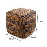 Handwoven Square Pouf for Living Room/Bedroom, Ottoman Foot Stool filled with Bean, Textured Material,16" x 16" x 16" - Albert-Brown