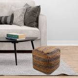 Handwoven Square Pouf for Living Room/Bedroom, Ottoman Foot Stool filled with Bean, Textured Material,16" x 16" x 16" - Albert-Brown