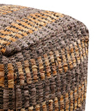 Handwoven Square Pouf for Living Room/Bedroom, Ottoman Foot Stool filled with Bean, Textured Material,16" x 16" x 16" - Albert-Brown