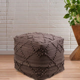 Handwoven Square Pouf for Living Room/Bedroom, Ottoman Foot Stool filled with Bean, Textured Material,16" x 16" x 16" - Grove-Grey