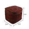 Handwoven Square Pouf for Living Room/Bedroom, Ottoman Foot Stool filled with Bean, Textured Material,16" x 16" x 16" - Manor-Red