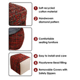 Handwoven Square Pouf for Living Room/Bedroom, Ottoman Foot Stool filled with Bean, Textured Material,16" x 16" x 16" - Manor-Red