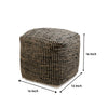 Handwoven Square Pouf for Living Room/Bedroom, Ottoman Foot Stool filled with Bean, Textured Material,16" x 16" x 16" - Pine-Charcoal