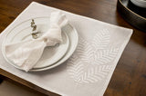 Dining Table Leaf Placemat, Aura Vertical Embroidered Cotton Organdy, White,15x19”