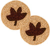 Coasters Wood Bead Embroidered Tree of Life Motif Round, Brown & Cream, 4”