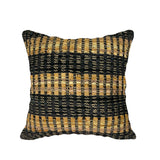 Handmade Albert Throw Pillow with Filler, Taupe & Brown Recycled Leather & Hemp, Textured Modern Stripe Pattern, 18” x 18”