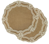 Dinning Table Placemat, Jute Hand Beaded Decorative Athena Round, Natural, 15"