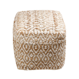 Handwoven Square Pouf for Living Room/Bedroom, Ottoman Foot Stool filled with Bean, Textured Material,16" x 16" x 16" - Grange-Ivory