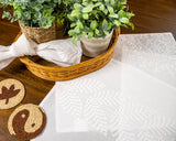 Dining Table Placemat Horizontal Embroidered Aura Leaf, White, 15"x19”