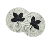Coasters Glass Bead Embroidered Tree of Life Motif Round, Black & White, 4”
