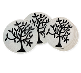 Table Placemats Glass Bead Embroidered Tree of Life Motif Round, Black & White,15”
