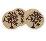 Tree of Life Placemats, Wooden Beaded, Round , Brown & Cream, 15”