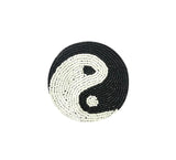 Zen Ying & Yang Motif Glass Bead Embroidered Round Coasters, Black and White, 4”