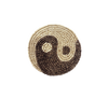 Zen Ying & Yang Motif Natural Wood Bead Embroidered Round Coasters, Brown & Cream, 4”