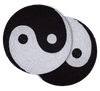 Table Placemats, Glass Bead Embroidered Zen Yin & Yang Motif Round, Black/White,15”