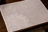 Dining Table Placemat, Medallion Aura, Handmade Embroidered, White, 15"x19”