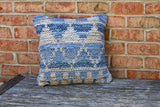 Hand Woven Cotton and Wool Farrel Cushion, Blue, 18"x18”