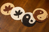 Coasters Wood Bead Embroidered Tree of Life Motif Round, Brown & Cream, 4”