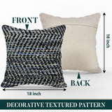 Handmade Throw Pillow with Filler, Recycled Leather & Hemp, Decorative Textured Pattern, 18” x 18”