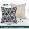 Handmade Grobina Throw Pillow with Filler, Cotton and Denim, Textured Modern Diamond Pattern, 18” x 18”